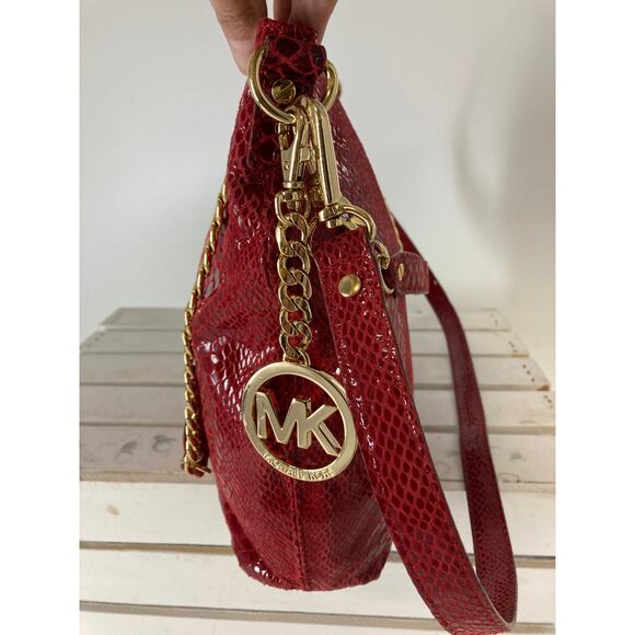 MICHAEL KORS, MEDIUM RED ANIMAL PRINT LEATHER CROSSBODY BAG - Picture 4 of 14